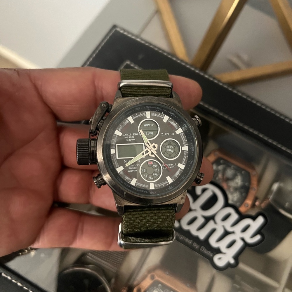 Army Green and Black Analog Watch